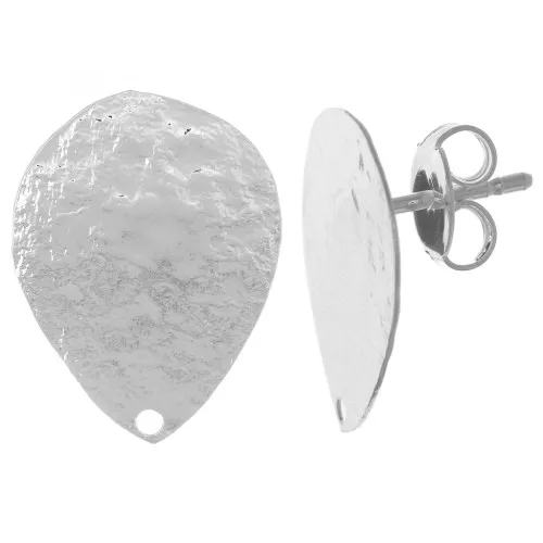 Orecchini perno goccia 18x14 mm effetto martellato - Placcatura argento fine x2