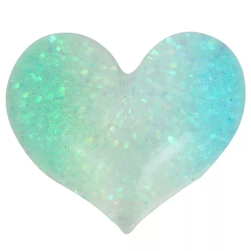 Cabochon cuore in resina trasparente 17x20 mm - Turchese glitterato - Verde x1