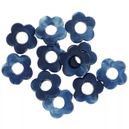 Perline floreali in resina opaca 14 mm - Blu notte marmorizzato x4