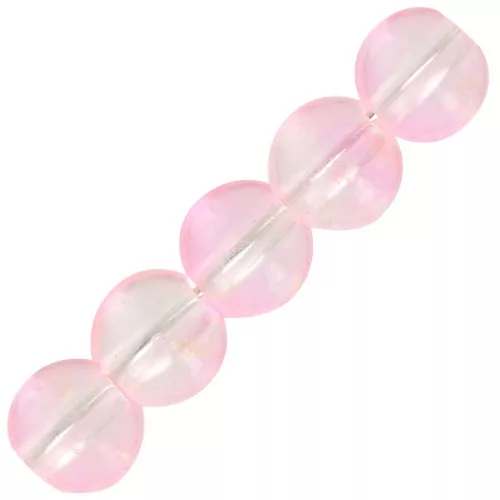 Perle di vetro rotonde 6 mm - Trasparenti - Rosa - Oro x10