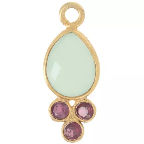 Pendente goccia 18x7 mm - Oro fino - Calcedonio e granato x1