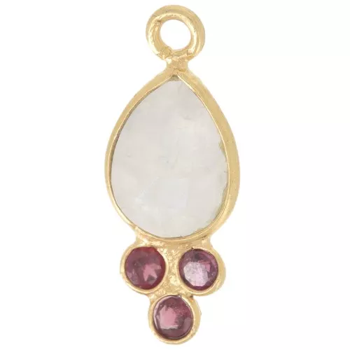 Pendente goccia 18x7 mm - Oro fino - Pietra di luna e granato x1