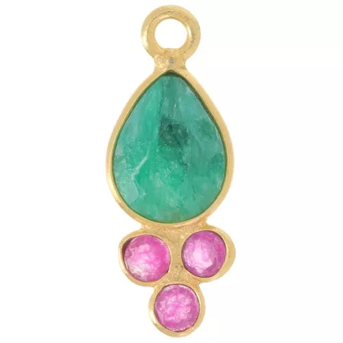 Pendente goccia 18x7 mm - Oro fino - imita lo smeraldo e il calcedonio x1