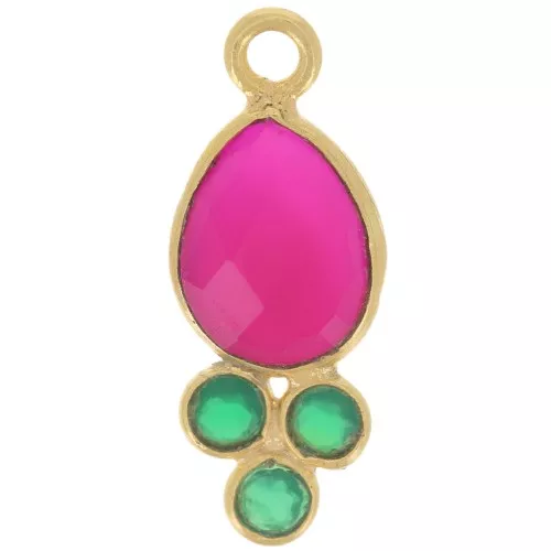 Pendente goccia 18x7mm - Calcedonio rosa fine e onice verde x1