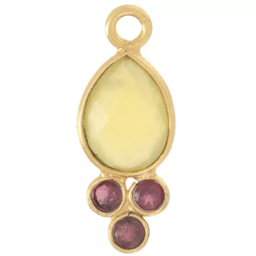 Pendente goccia 18x7mm - Oro fino - Calcedonio giallo e granato x1