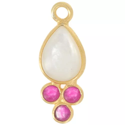 Pendente goccia 18x7 mm - Oro fino - Madreperla e calcedonio rosa x1