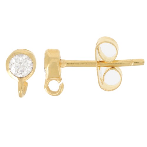 Orecchini tondi in ossido di zirconio 4mm -Anello aperto - dorato con oro fino x2