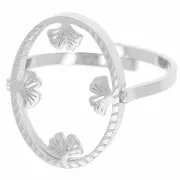 Anello ovale regolabile - motivo ginkgo - cabochon piatto 18x13 mm Acciaio inossidabile 316L x1