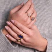 Anello ovale regolabile - motivo ginkgo - cabochon piatto 18x13 mm Acciaio inossidabile 316L x1