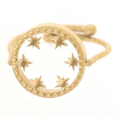 Anello regolabile - motivo a stella -cabochon da 10mm Acciaio inox dorato 316L