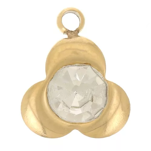Ciondolo fiore 3 petali 9x7 mm con ossido di zirconio Acciaio inox 316L dorato x1