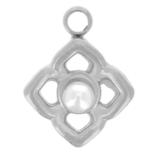 Ciondolo a fiore traforato da 7 mm con cabochon in imitazione madreperla Acciaio inossidabile 304L x1