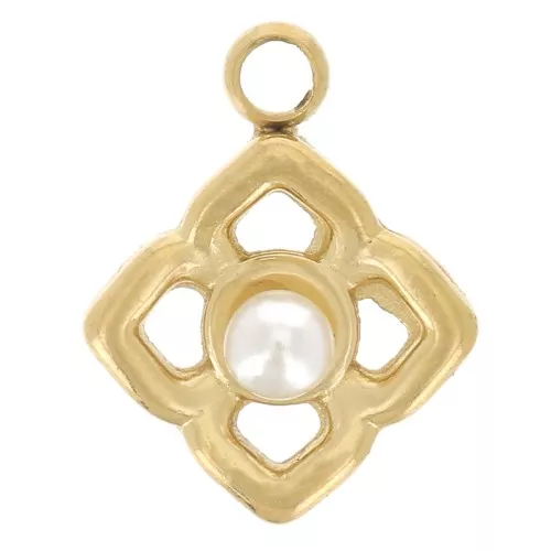 Ciondolo fiore 7 mm cabochon imitazione madreperla acciaio inox 304L dorato x1