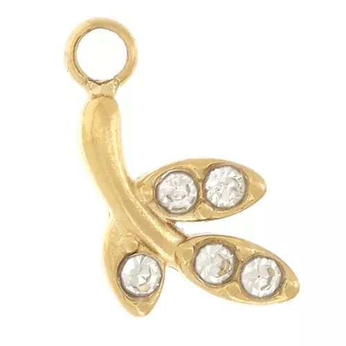 Ciondolo a foglia 9x5 mm con ossidi di zirconio - Acciaio inox 304L dorato x1