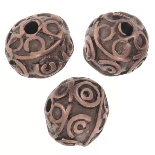Perle rotonde appiattite 8x7 mm - motivi arabescati - - Rame invecchiato x5