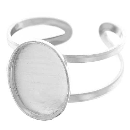 Anello regolabile per cabochon ovale 14x10 mm - Argento 925 x1