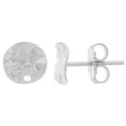 Orecchini a disco martellato ondulato con foro - 8 mm - Placcatura argento fine x2