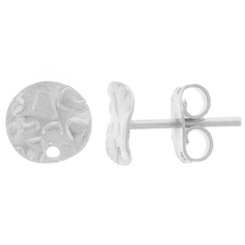 Orecchini a disco martellato ondulato con foro - 8 mm - Placcatura argento fine x2