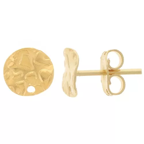Orecchini a disco martellato ondulato con foro - 8 mm - Dorate con oro fino x2