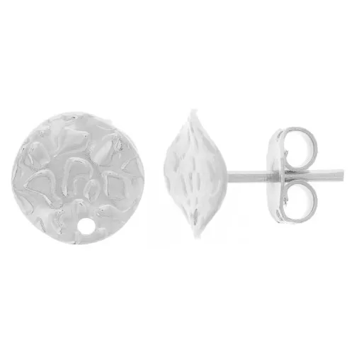 Orecchini a disco martellati ondulati con foro da 10 mm Placcatura argento fine x2