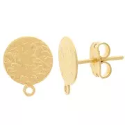 Orecchini perno a disco martellati - 10 mm - Dorati con oro fino x2
