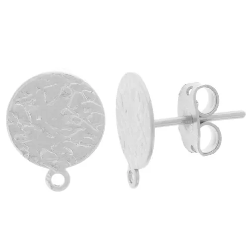 Orecchini perno a disco martellato - 10 mm - Placcatura argento fine x2