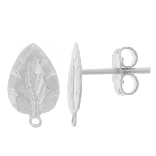 Orecchini perno a foglia 13x8 mm con anello chiuso - Placcatura argento fine x2