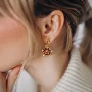 Orecchini perno a foglia 13x8 mm con anello chiuso - Placcatura argento fine x2