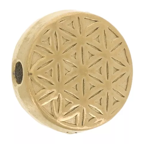 Perlina piatta rotonda da 9,5 mm - Motivo fiore della vita - Acciaio inossidabile 316L Gold x1