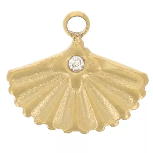 Ciondolo a ventaglio con strass 9x10 mm - Acciaio inossidabile 304L dorato x1