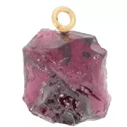 Pendente in pietra grezza - Pietra natale di gennaio - Dorato in oro fino - Granato x1