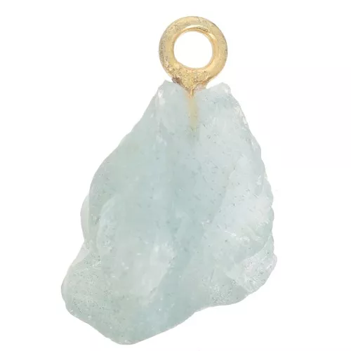 Pendente con pietra grezza - Pietra di nascita di Marte - Oro fino - Acquamarina x1