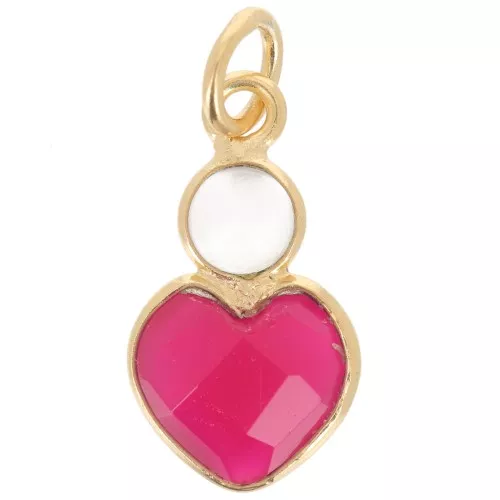 Pendente cuore imitazione rubino 9x9 mm cabochon madreperla di 4 mm - Oro fino x1