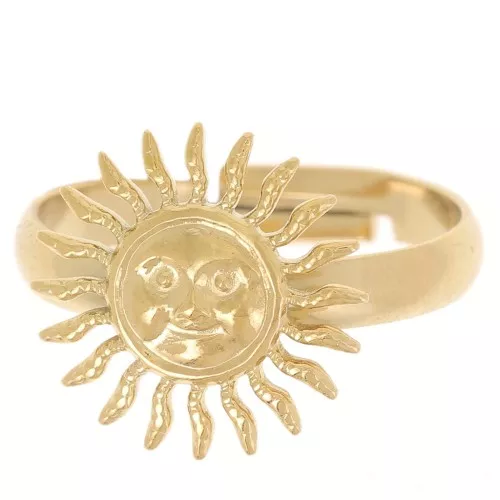 Anello solare regolabile - motivo del viso - acciaio inossidabile 304L dorato x1