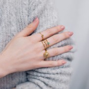 Anello solare regolabile - motivo del viso - acciaio inossidabile 304L dorato x1