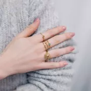 Anello solare regolabile - motivo del viso - acciaio inossidabile 304L dorato x1