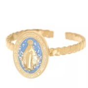 Anello regolabile con motivo religioso, taglie da T52 a T58, con resina epossidica - Acciaio inossidabile 304 Dorato - Blu