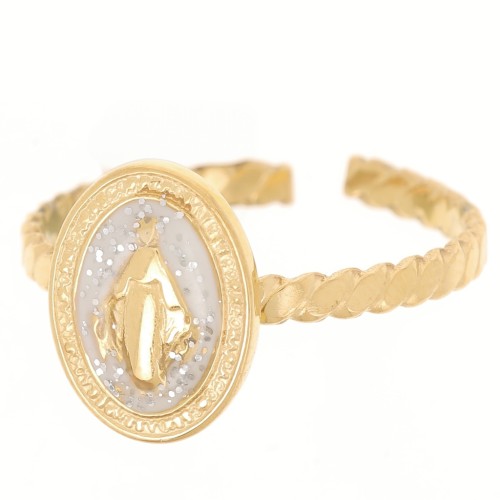 Anello regolabile religioso da T.52 a T58 Acciaio inox 304L dorato - Bianco