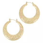 Orecchini a cerchio tondi martellati - 42 mm - Acciaio inossidabile 316L dorato x2