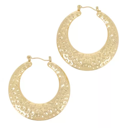 Orecchini a cerchio tondi martellati - 42 mm - Acciaio inossidabile 316L dorato x2