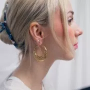 Orecchini a cerchio tondi martellati - 42 mm - Acciaio inossidabile 316L dorato x2