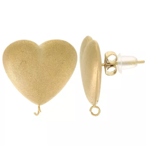 Orecchini cuore satinati 16x17 mm in acciaio inox 316L dorato x2