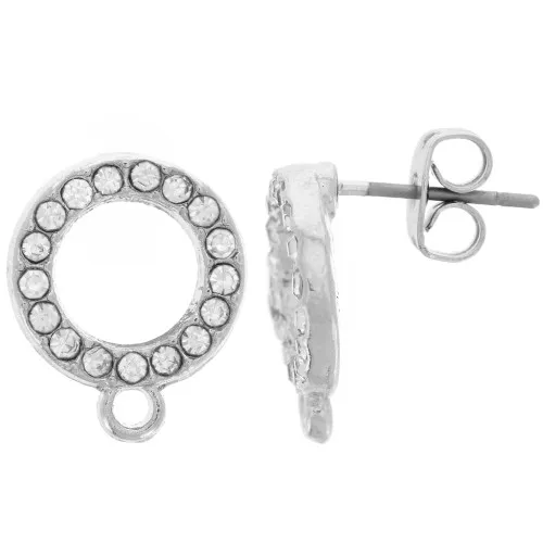 Orecchini tondi con strass e cerchio - 12 mm - rodio - Cristallo x2