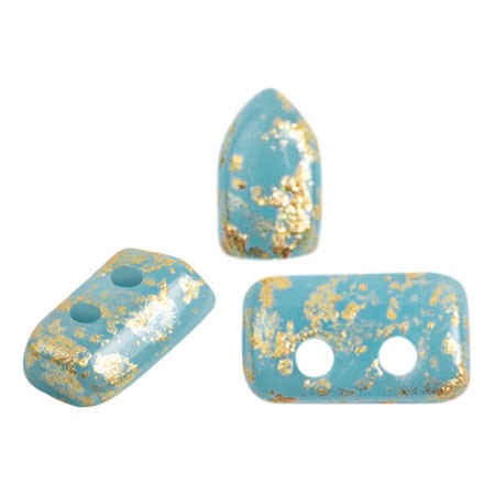 Perle di vetro Piros® da Puca® 2x5 mm - Opaque Aqua Gold Splash x10g
