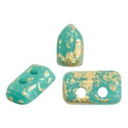 Perle di vetro Piros® da Puca® 2x5 mm - Op Green Turquoise Gold Splash Mat x10g