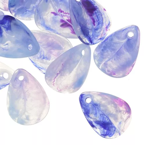 Zecchini forma di petalo di fiore curvo da 17 mm in acrilico - Blu Viola Marmo x15