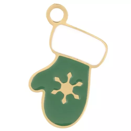 Ciondolo a guanto natalizio 16x11 mm Resina - Acciaio inox 316L dorato - Verde x1