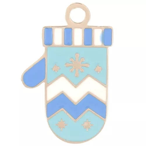 Ciondolo a forma di guanto di Natale 18x11 mm Resina epossidica - Acciaio inossidabile 316L - Blu x1