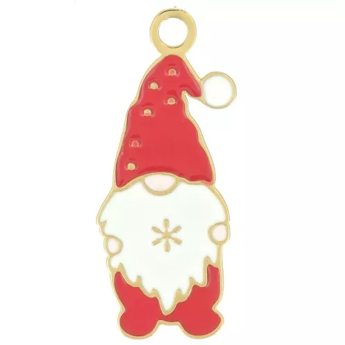 Ciondolo Babbo Natale 21x8 mm -Resina - Acciaio inox 316L dorato - Rosso x1