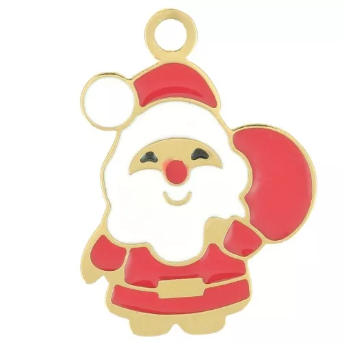 Ciondolo Babbo Natale 20x15 mm - Resina - Acciaio inox 316L dorato - Rosso x1